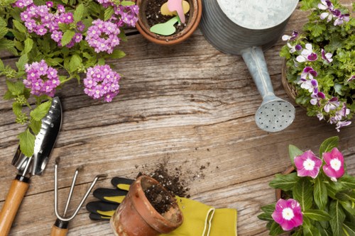 Urban landscape gardening design in Euston with planting and paving